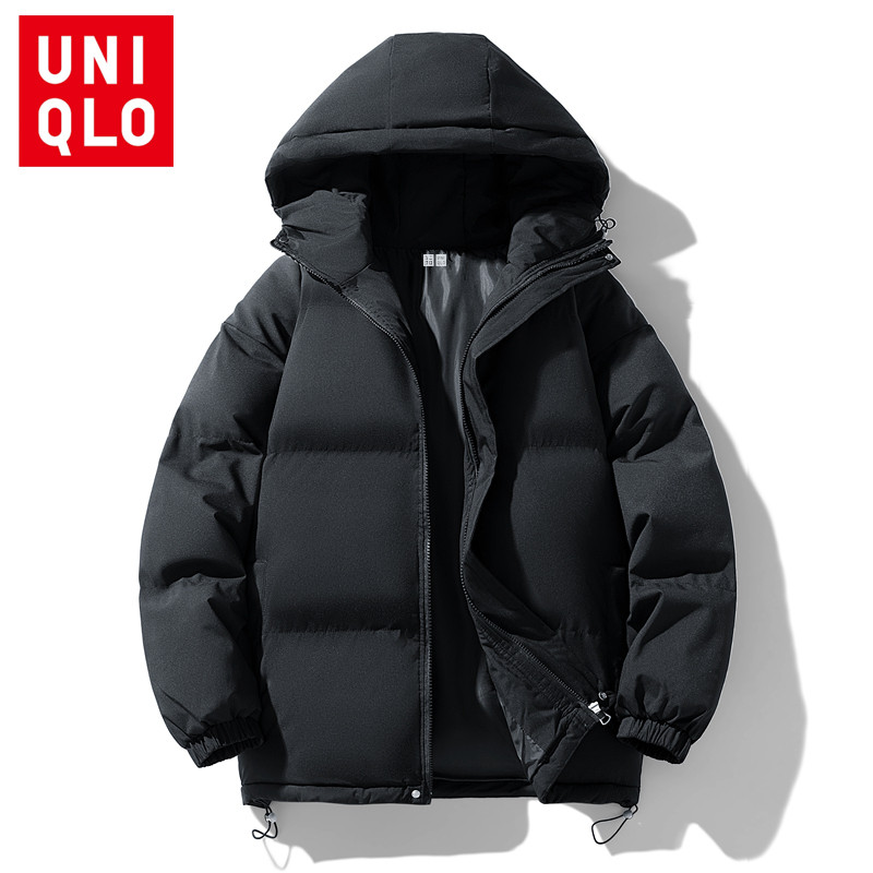 UNIQLO ยูนิโคล่ ฤดูใบไม้ร่วงและฤดูหนาวใหม่แจ็คเก็ตผ้าฝ้ายสีทึบพร้อมแจ็คเก็ตผ้าฝ้ายที่อบอุ่นและหนามีฮู้ด