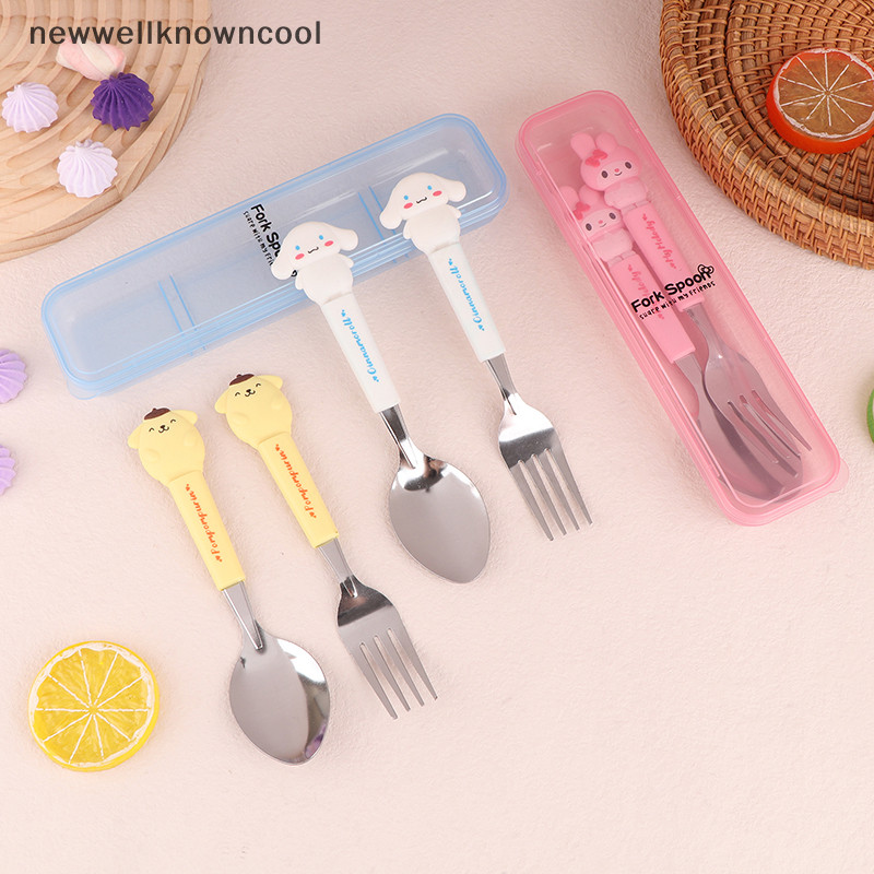 ใหม่wellknowncool การ์ตูนน่ารักอะนิเมะสแตนเลสเด็กตลกช้อนส้อมสํานักงานนักเรียนแบบพกพาชุดอาหารเย็นบนโต๊ะอาหารห้องครัว AAD