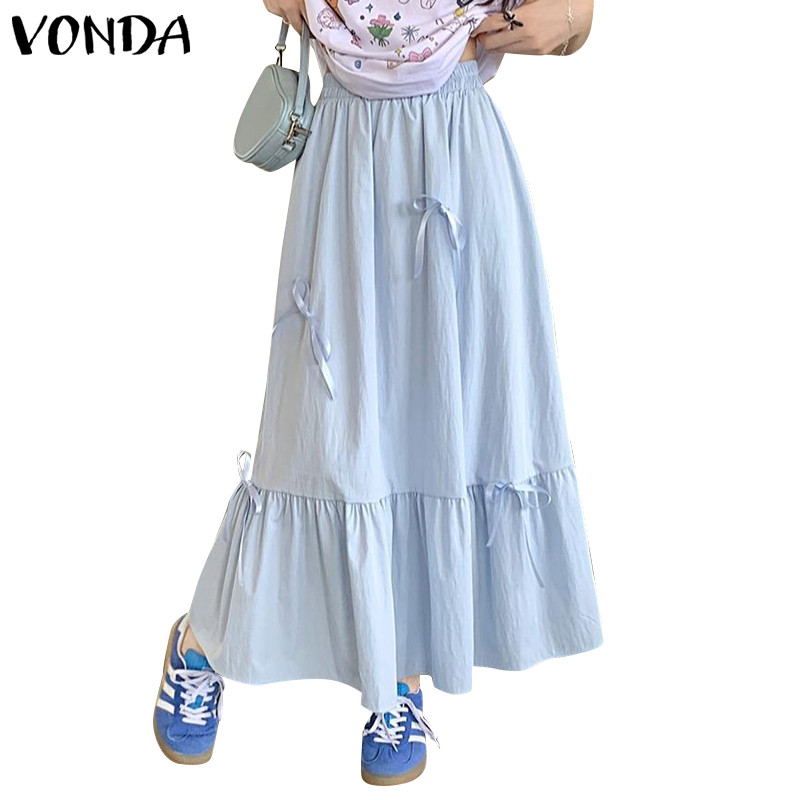 Vonda ผู้หญิงเกาหลีลําลองเอวยางยืดหลวมสีทึบ Oversirt