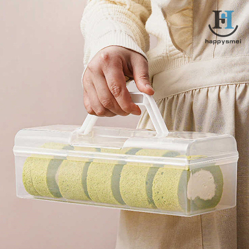 [GA] กล่องขนมปังพร้อมที่จับพลาสติกภาชนะขนมปังขนมปังปิ้งที่ใส่ขนมอบกล่องเก็บม้วนสวิสสําหรับตู้เย็นบ้าน TH