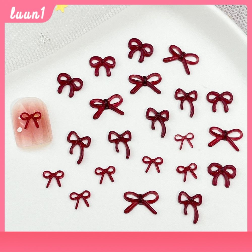 50 ชิ้น ตกแต่งเล็บ เรซิน DIY เล็บ โบว์สีแดงเข้ม ตกแต่งเล็บ ติดทน ไม่หลุดง่าย โบว์ 3 มิติ ตกแต่งเล็บ COD