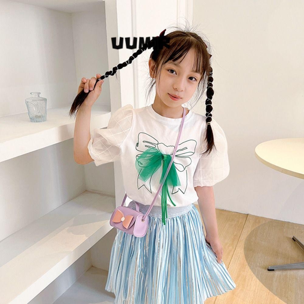 UUMIR กระเป๋าเด็ก, กระเป๋าสะพายข้างคุณภาพสูง Mini Bow, กระเป๋าใส่เหรียญ PU สไตล์เกาหลี