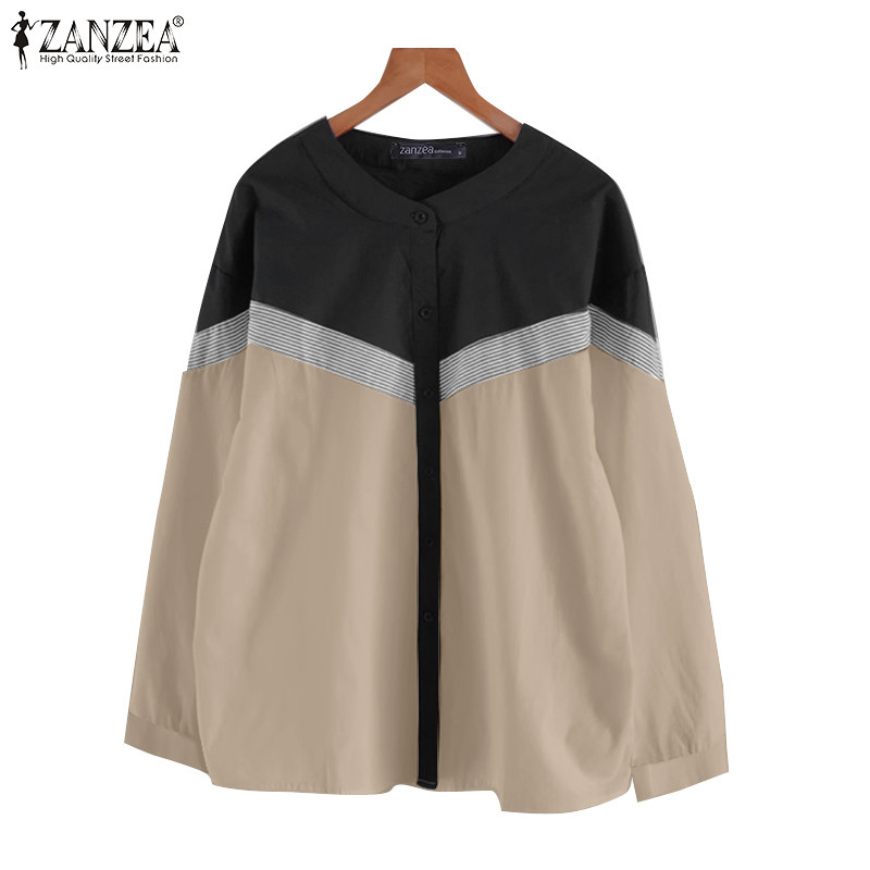Zanzea เสื้อเชิ้ตลายทางสีตัดกันแฟชั่นเกาหลีสําหรับผู้หญิง
