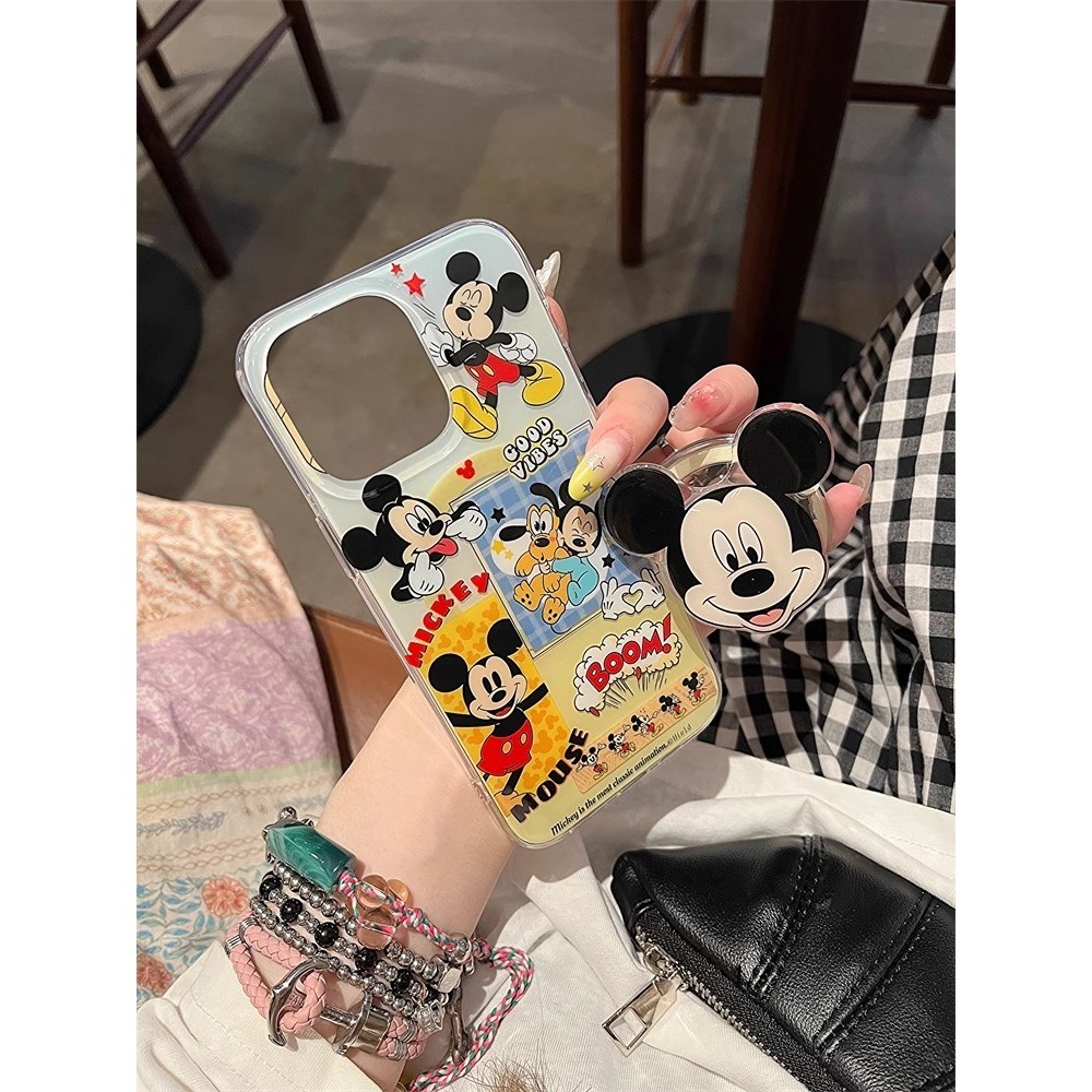 น่ารัก Mickey Magnetic Bracket iPhone Casing สําหรับ Iphone15/Iphone14pro เคสโทรศัพท์ Iphone13/12promax/11 Stereo Bracket น่ารัก Drop-Resistant เคสโทรศัพท์