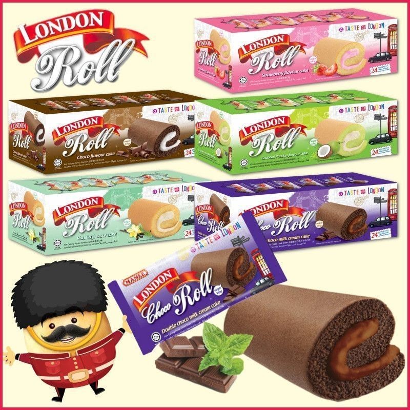 มาเลเซียนําเข้า LONDON ROLL Cake Mini Swiss ROLL อาหารเช้าน้ําชายามบ่ายของว่าง LONDON ROLL