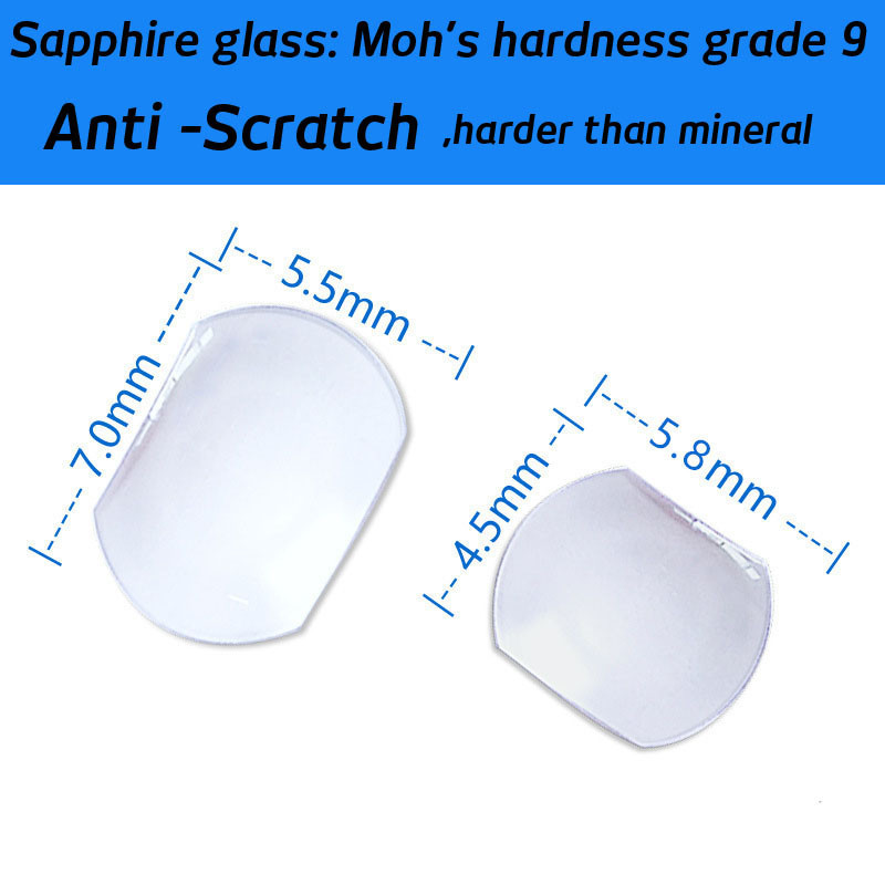 Mineral Sapphire นาฬิกาคริสตัลวันที่ปฏิทินหน้าต่างแว่นขยายนาฬิกาอะไหล่สแควร์ 7x5.5 มม. 5.8x4.5 มม.รอบ 5.5 มม.