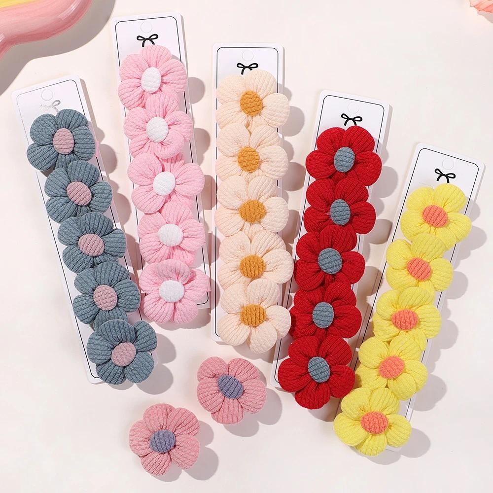 5 ชิ้นน่ารักดอกไม้ Hairclips สาว Headwear Handmade ผ้า Hairgripes เด็กอุปกรณ์เสริมผมการ์ตูนดอกไม้ Barrette สําหรับ Chilren