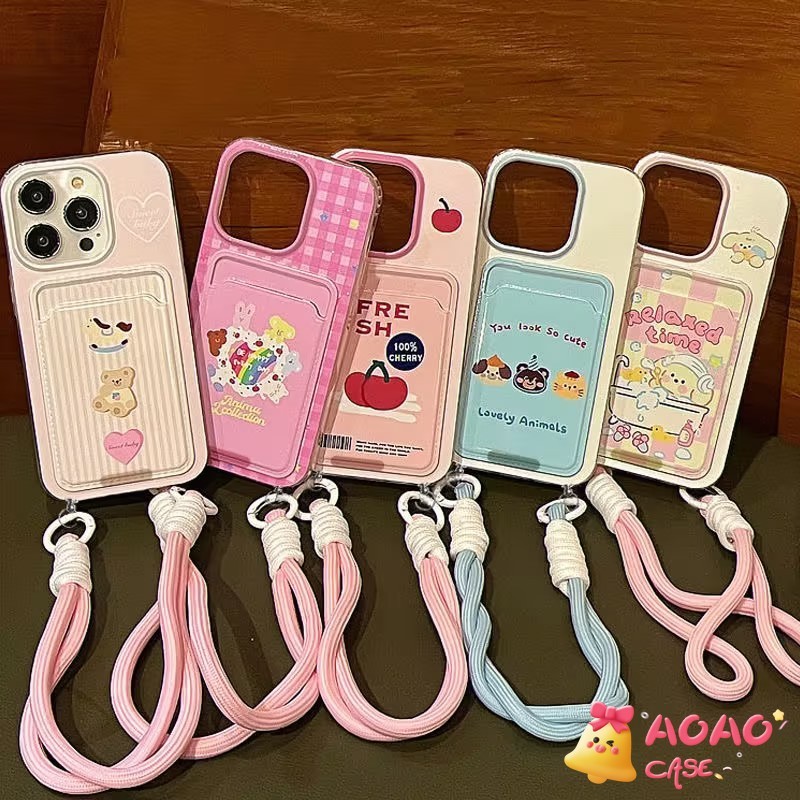 การ์ตูนน่ารักหมีลูกสุนัขเชอร์รี่อ่อนนุ่ม เคส iPhone 13 15 11 14 12 Pro Max 7Plus XR X XS Max 7 8 14 15 Plus SE 2020