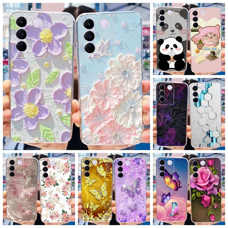 สําหรับ Vivo V27 Pro V27e กรณี V2237 V2231 V2246 V2230 ดอกไม้ยอดนิยมซิลิโคนนุ่มโปร่งใสป้องกันสําหรับ VivoV27 ปลอก