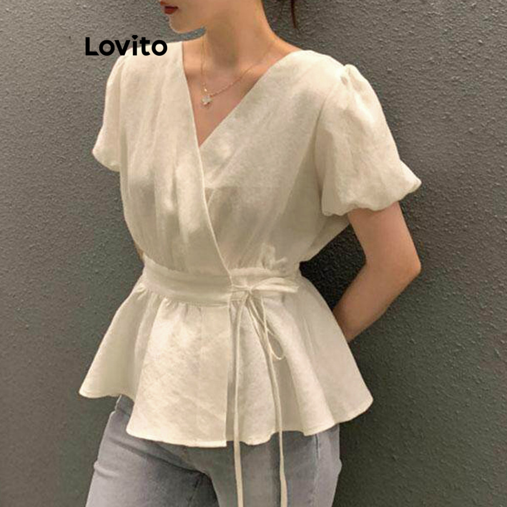 (แคชชวล) Lovito เสื้อห่อเสื้อฤดูร้อนที่สําหรับผู้หญิง L100MD451