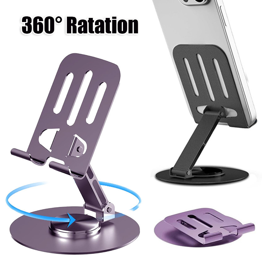 360° ที่วางโทรศัพท์ตั้งโต๊ะแบบหมุนได้ / แท่นวางโทรศัพท์แบบพับได้แบบสากล / ขายึดแท็บเล็ต ไอแพด อลูมิเนียมอัลลอยด์แบบพกพา