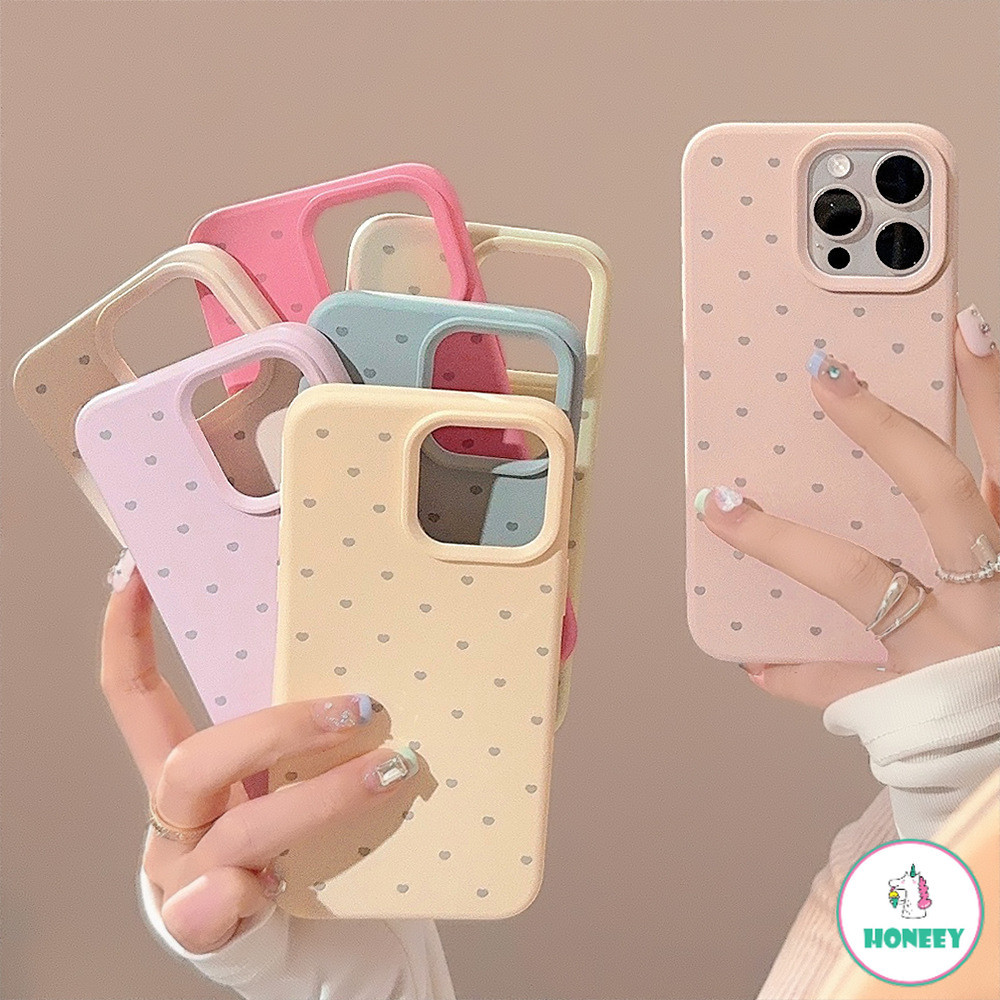 Soft Candy สี Love Heart ซิลิโคนเหลว Matte เคสโทรศัพท์สําหรับ IPhone 15 16 14 13 12 Pro Max 16 Plus Macron INS ลื่นกันกระแทกกันชนปกหลัง