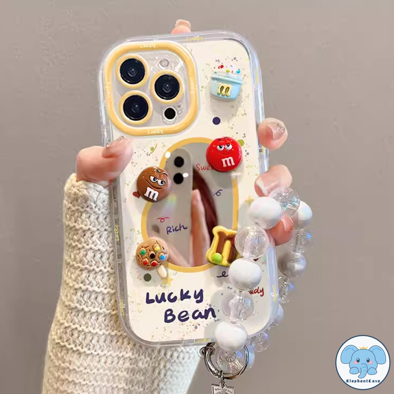 ช็อกโกแลตสร้างสรรค์ M หรูหรากรณีกระจกแต่งหน้าเข้ากันได้ เคสไอโฟน 16 11 13 15 XR 14 12 Pro Max 15 14 8 7 Plus X XS Max SE