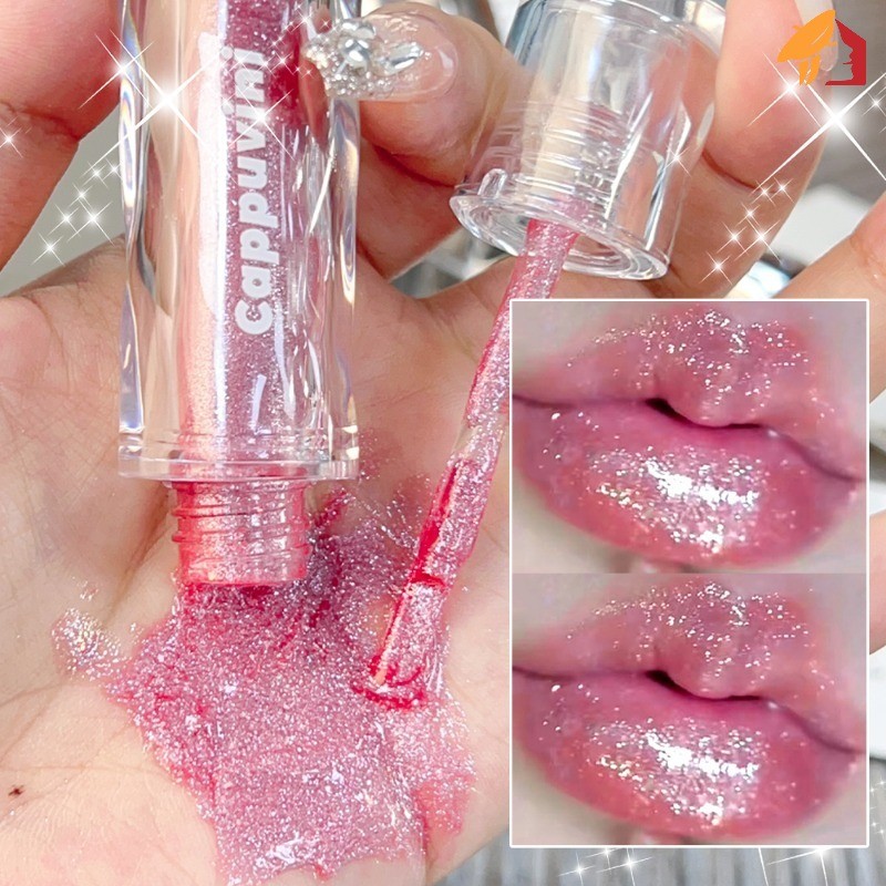 5 สี Water Sparkling Moisturizing Lip Gloss- แฟชั่น Non-Stick Cup ลิปสติกปากอวบอิ่ม- ส่วนบุคคล Diamond Shining Lip Oil