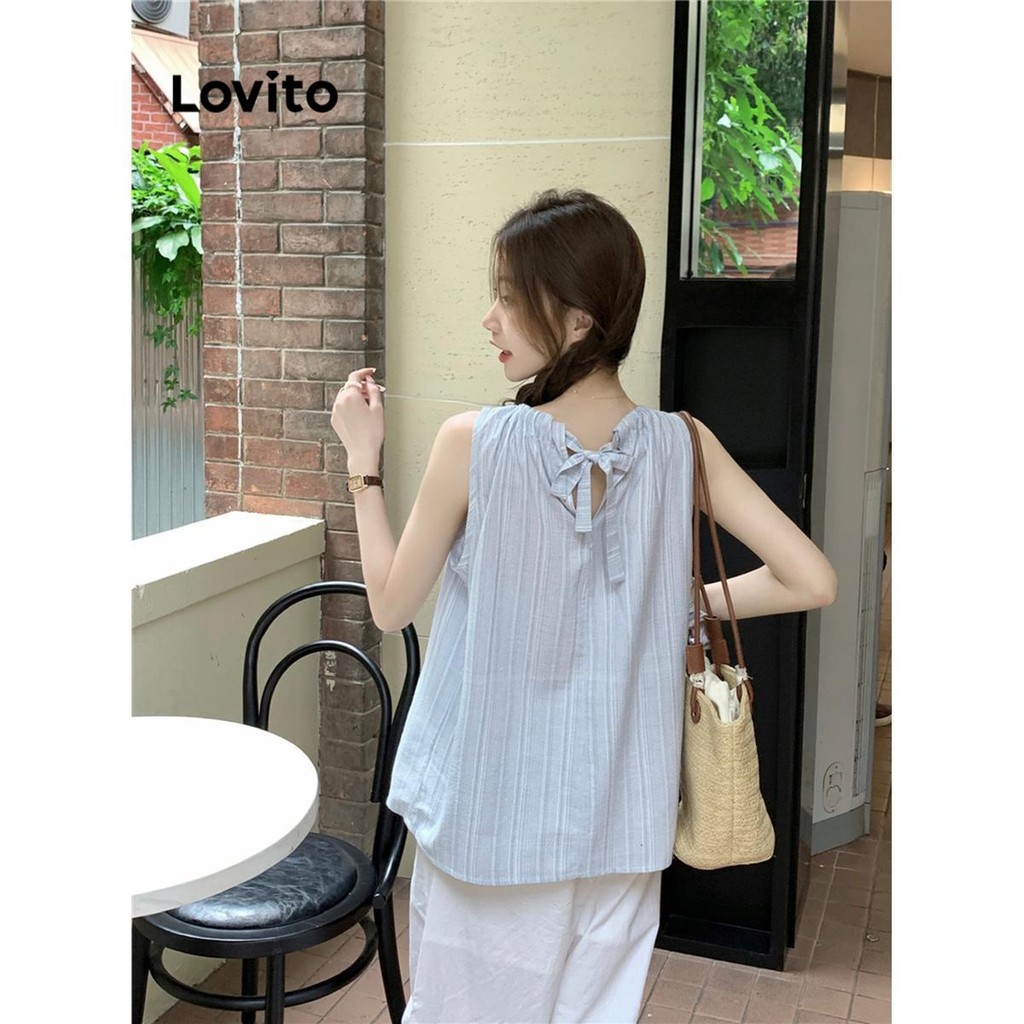 Lovito เสื้อกล้ามคอกลมลายทางลำลองสำหรับผู้หญิง LNE51463