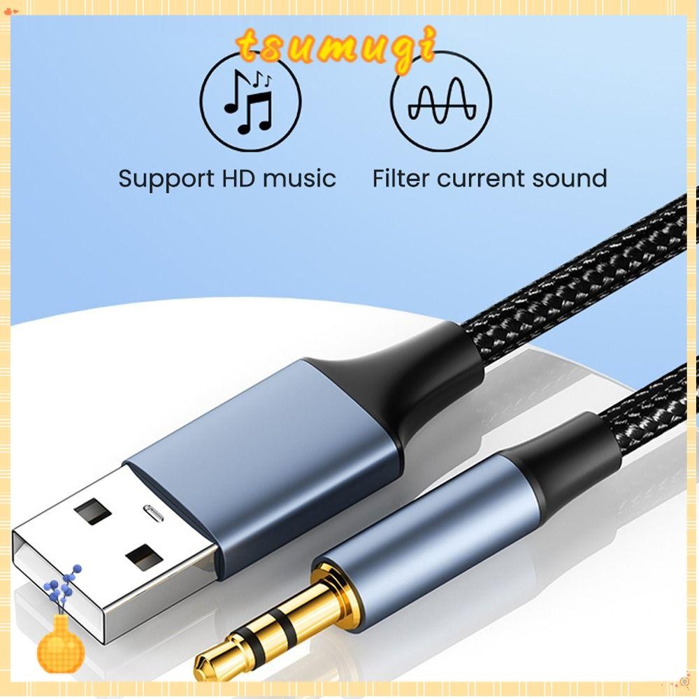 Tsumugi สายสัญญาณเสียงสําหรับแล็ปท็อป PC USB A ถึง 3.5 แจ็คหูฟังชายกับชาย