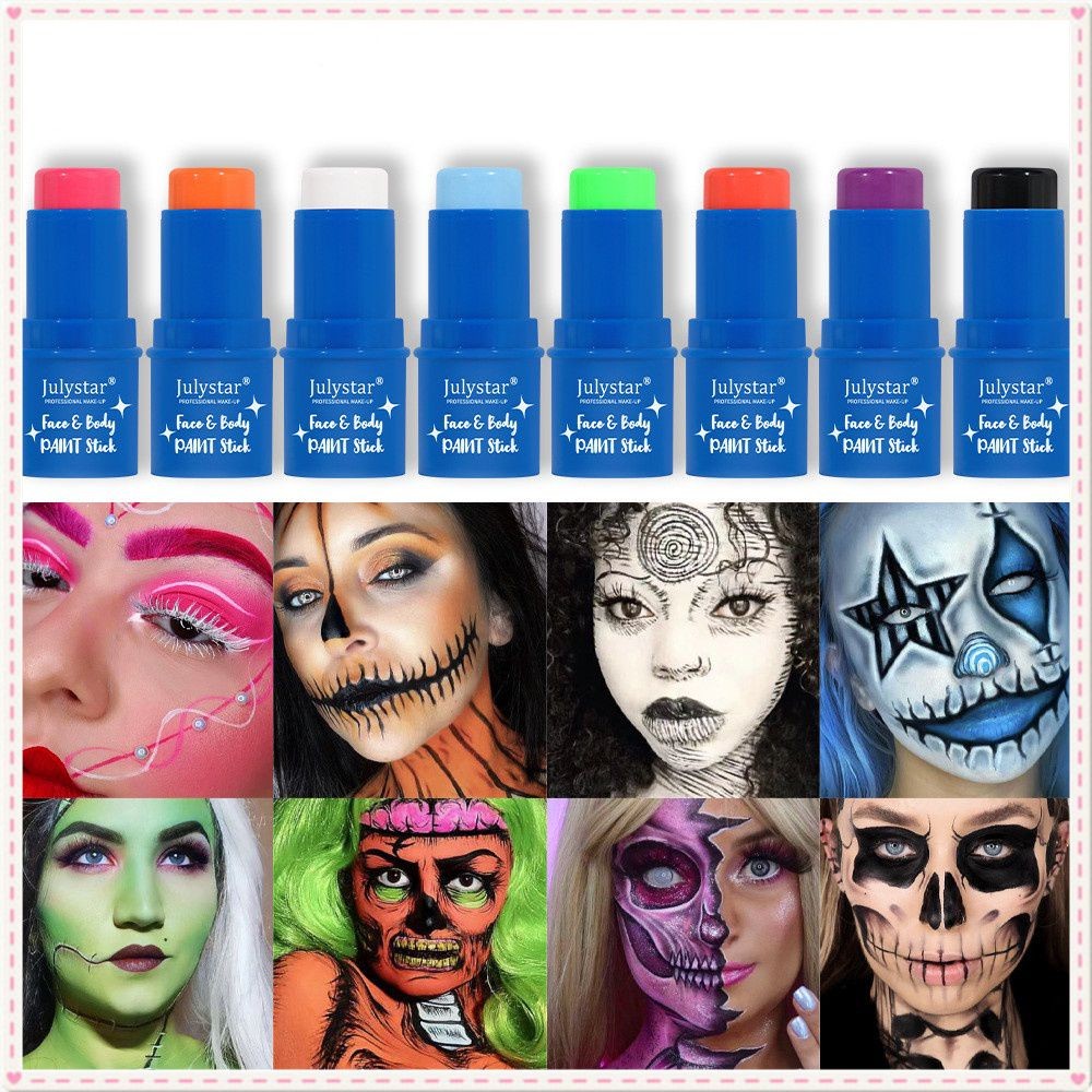 JULYSTAR Pigments เครื่องสำอางสำหรับใบหน้า ครีมเพ้นท์ร่างกาย เรืองแสง ความงามและสุขภาพ แท่งเพ้นท์ละลายน้ำ เครื่องสำอางสำหรับใบหน้าบนเวที เม็ดสีเรืองแสง แห้งเร็ว JOYFEEL