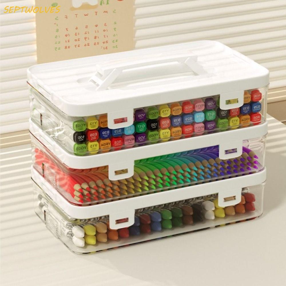 Septwolves Art Marker Pen Case, ที่ใส่ปากกามาร์กเกอร์เรียบง่ายความจุขนาดใหญ่, ออแกไนเซอร์ตั้งโต๊ะพร้อมที่จับกล่องเก็บโต๊ะใสแบบพกพานักเรียน
