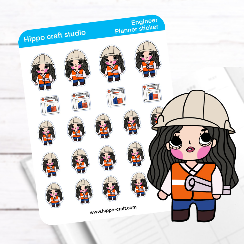Engineer planner (F) | Doodle sticker sheet สติ๊กเกอร์วิศวกร สไตล์ดูเดิล สีสันสดใส