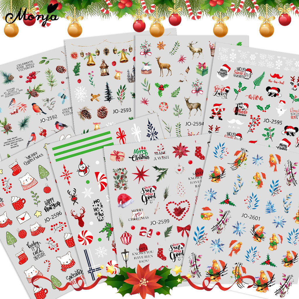 สติ๊กเกอร์ลายนูนแต่งเล็บ ฮาโลวีน คริสมาส มีมิติ Christmas สติ๊กเกอร์รอยสักสำหรับการถ่ายโอนน้ำ