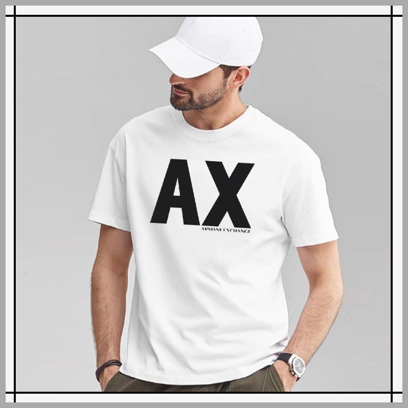 เสื้อยืด AX สําหรับผู้ชายของ Armani ea7 เสื้อยืดแขนสั้นผู้ชายคอกลมผ้าฝ้ายแท้ครึ่งแขนสไตล์ใหม่