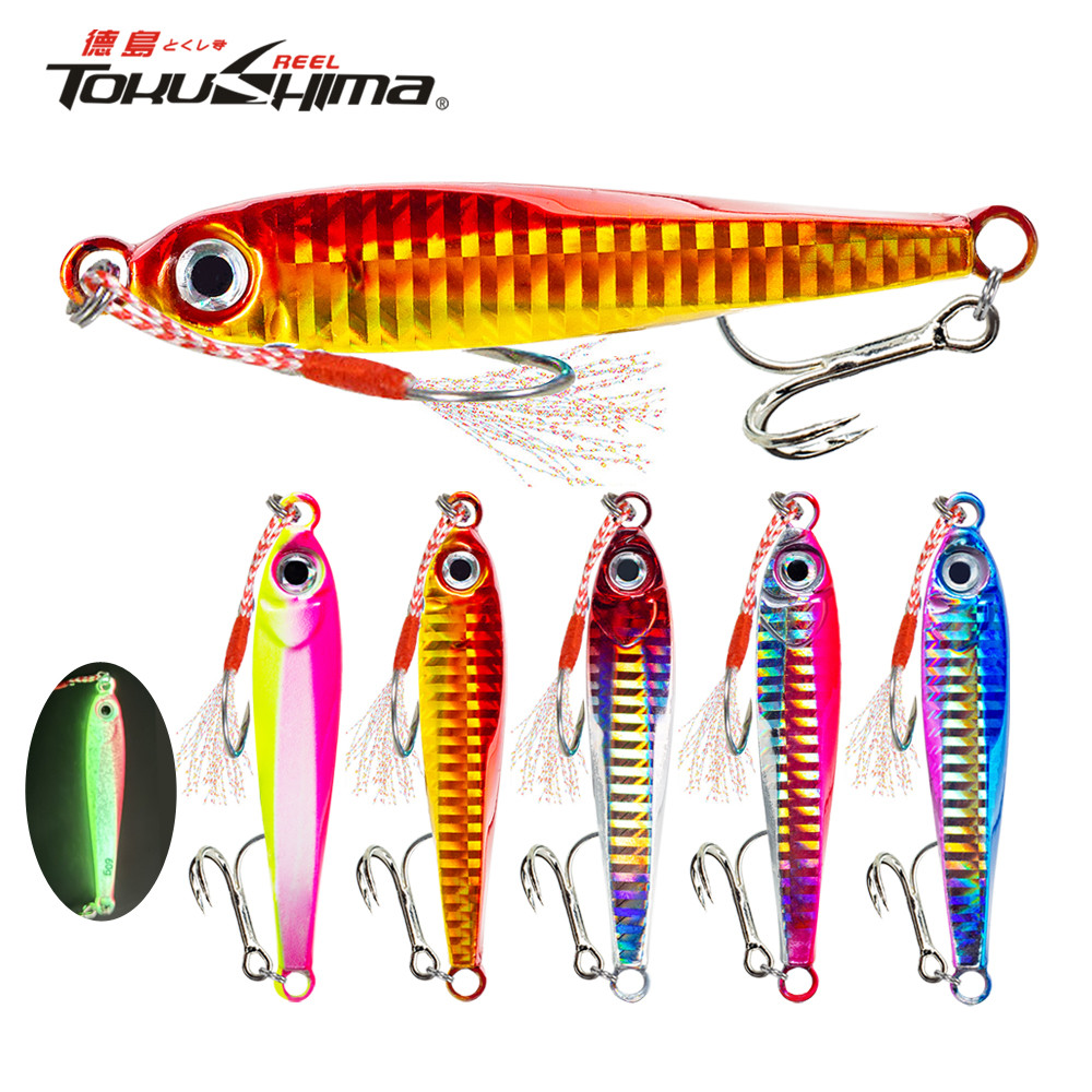 จิ๊กตกปลา 7-60g น้ําเค็มช้า Sinking Hard Luminous Metal Jigging ช้อน Assist Hooks ตกปลาทะเล Jigging Lure สําหรับเบสเหยื่อปลอม