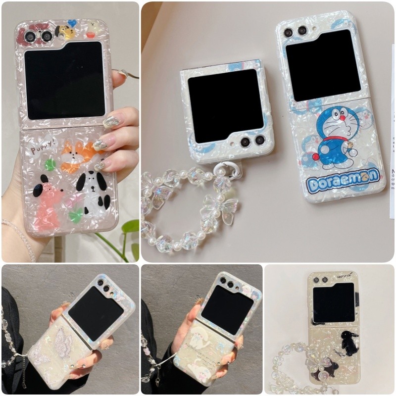 เคสรูปแบบเปลือกการ์ตูนน่ารัก Samsung Galaxy Z Flip 6 Z Flip 5 Z Flip 4 Z Flip 3 Casing Bracelet สายรัดข้อมือกันกระแทก Flip6 Flip5