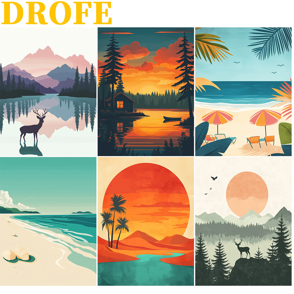 Drofe ชุดระบายสีตามตัวเลข ภาพทิวทัศน์ พร้อมกรอบ สําหรับตกแต่งห้อง