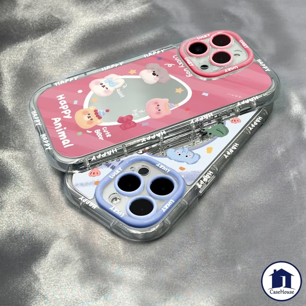 เคสกระจก eephant ที่น่ารักเข้ากันได้ IPhone XR 11 12 13 15 14 Pro Max 7 8 Plus XS Max X 14 15 11 13 12 15 Pro SE 2020