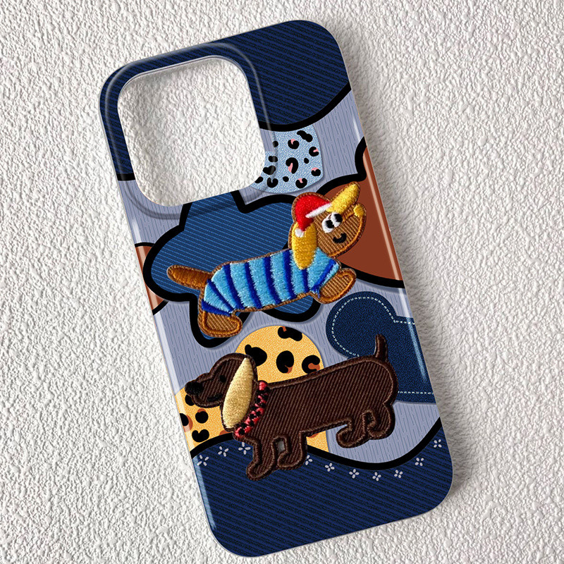 American Retro Denim Dachshund สุนัขกันกระแทกป้องกันกรณีเหมาะสําหรับ iPhone16promax 16pro 16plus 16 15promax 15pro 15 14promax 14pro 14plus 14 13pro 13mini 13 12pro 12mini 12 11pro 11pro 11 XSmax XR X 8plus