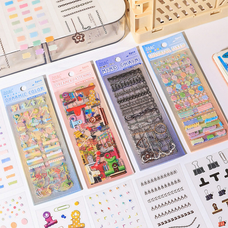 6แผ่นสไตล์ดัชนีลงนามชุดสติกเกอร์สํานักงานทุกวันที่มีสีสันไดอารี่วารสาร เดคโค สติกเกอร์ ทําเอง