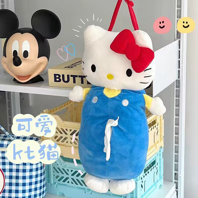 พร้อมสต็อก เสี่ยวหงซู่ สไตล์เดียวกัน Hello Kitty กล่องทิชชู่แมวสาวหัวใจรถตุ๊กตาเก็บเนื้อเยื่อปกของขวัญ