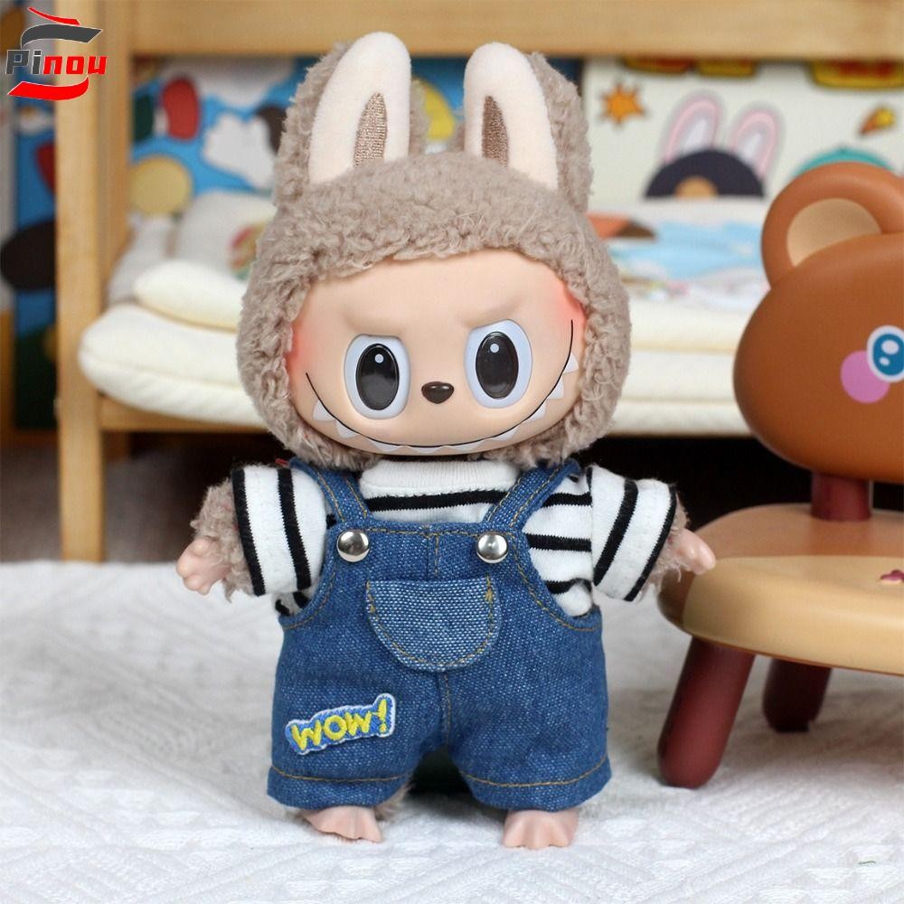 Pinou 1 ชุด 17 ซม. Labubu Time เสื้อผ้า, กางเกงแขวนผ้า Labubu ตุ๊กตาเสื้อผ้า, ของเล่นอุปกรณ์เสริม Handmade Dress Up Mini ตุ๊กตา Plush เสื้อผ้าเด็กผู้หญิงของเล่น