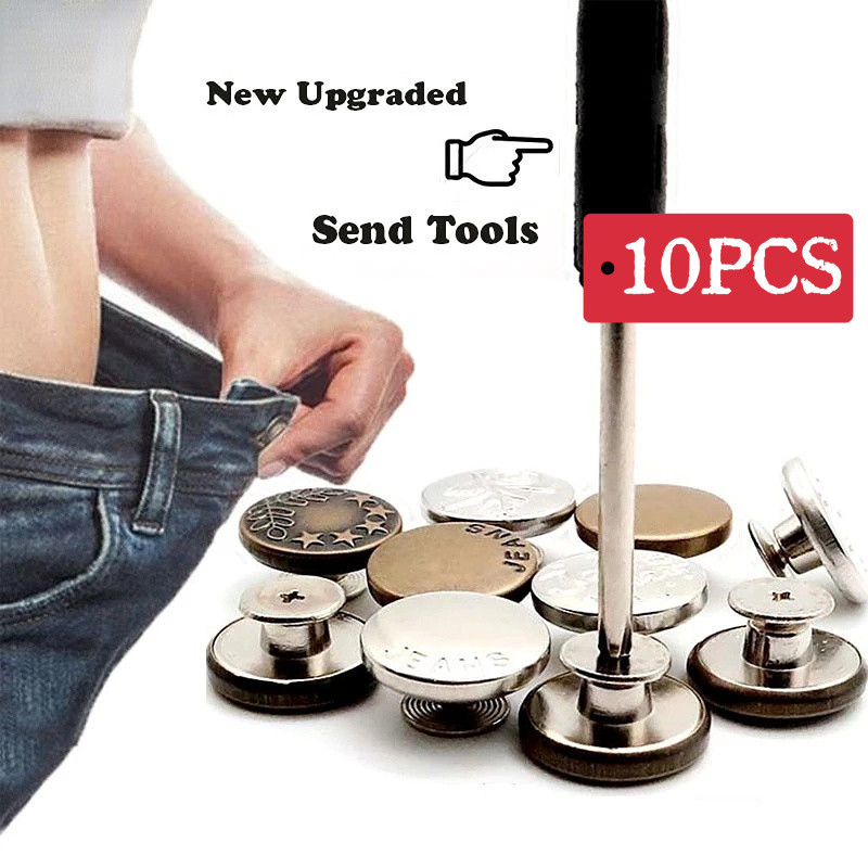 10PCS กางเกงยีนส์หัวเข็มขัดถอดได้ โลหะปรับขนาด สะดวกสำหรับแคบเอว
