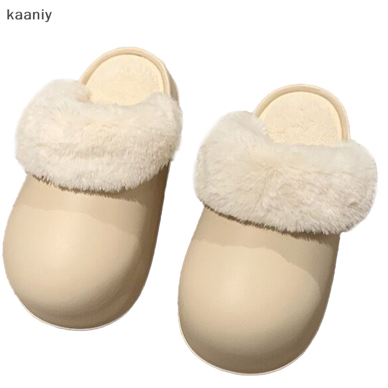 [KAN] ผู้หญิงรองเท้าแตะ Faux Fur Fuzzy น่ารักรองเท้าแตะที่ถอดออกได้ซับรองเท้าแตะส้นห่อหน่วยความจําโฟม Anti-skid Sole Fluffy รองเท้าแตะ FXH