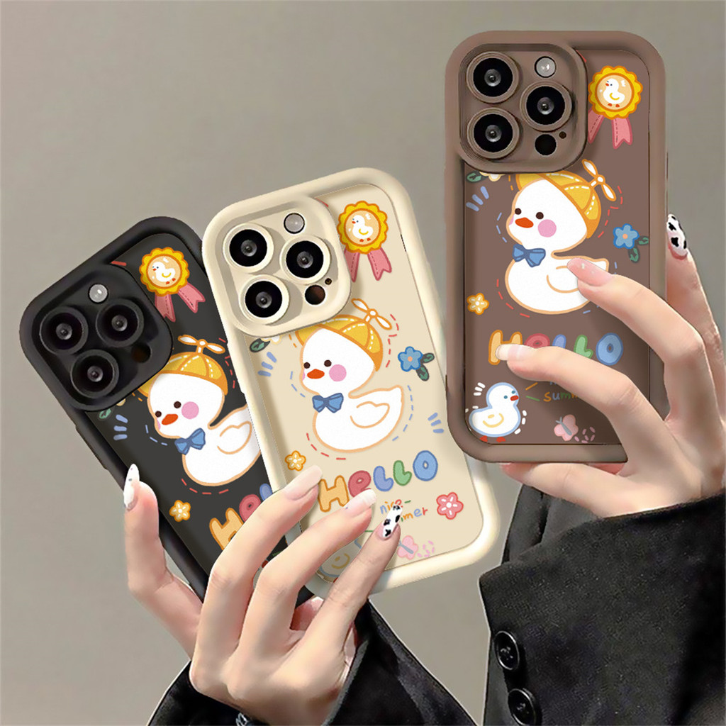 เป็ด เคสไอโฟน สําหรับ iPhone 11 14 13 12 15 Pro Max 8 7 15 Plus X XR XS Max TPU กันกระแทก การป้องกันเลนส์ อ่อนนุ่ม