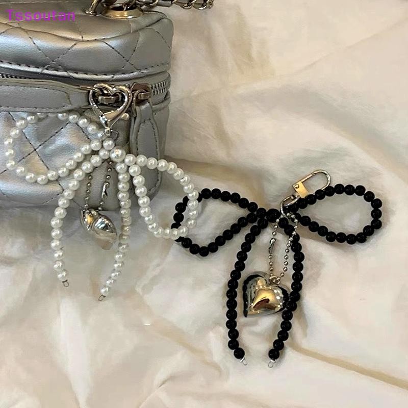 [TSST] Ins สไตล์ Bowknot ลูกปัดพวงกุญแจสามมิติเงินหัวใจโทรศัพท์จี้หูฟังกรณี Charm กระเป๋าตกแต่งรถ Key แหวน TAN