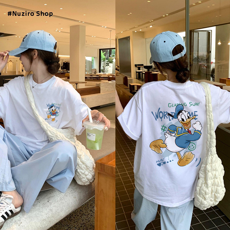 เสื้อ Donald Duck - เป็ดการ์ตูนน่ารักพิมพ์เสื้อยืดแขนสั้นหลวม #P221
