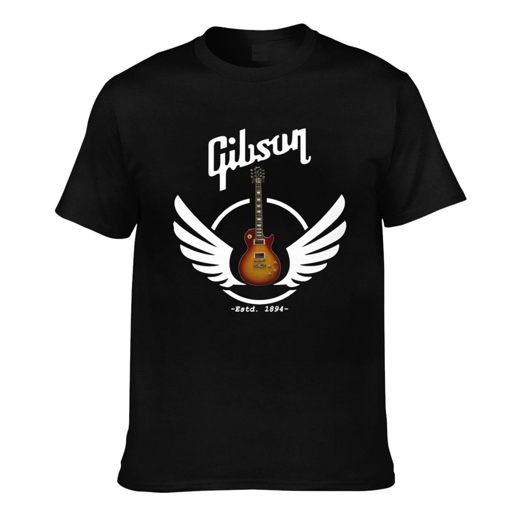 แฟชั่นพิมพ์ Gibson Guitar Logo Mens Cotton Tee