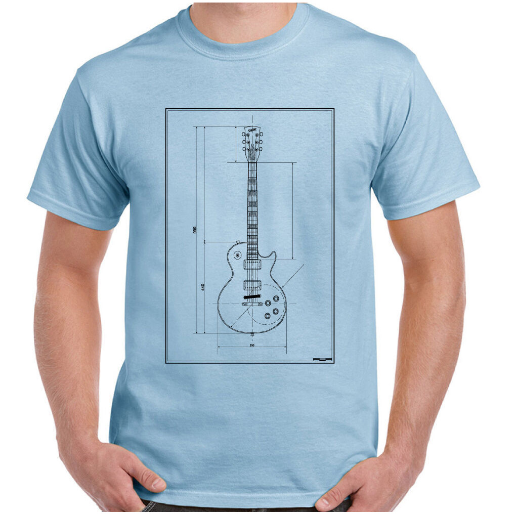 Guitar Blueprints Mens Funny Guitarist เสื้อยืดเบสไฟฟ้าอะคูสติก Amp Rock