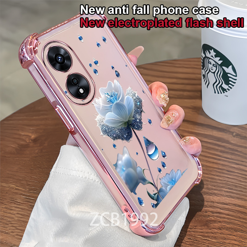 ขายร้อน Case สําหรับ OPPO A17 A18 A38 4G A97 A58 A78 4G 5G เคสโทรศัพท์ TPU คริสตัล raindrop รูปแบบดอกไม้สีฟ้าสี่มุม anti drop เคสใส ราคา ถูกที่สุด ดีลบีเคเค แกลเลอรีภาพที่ 6