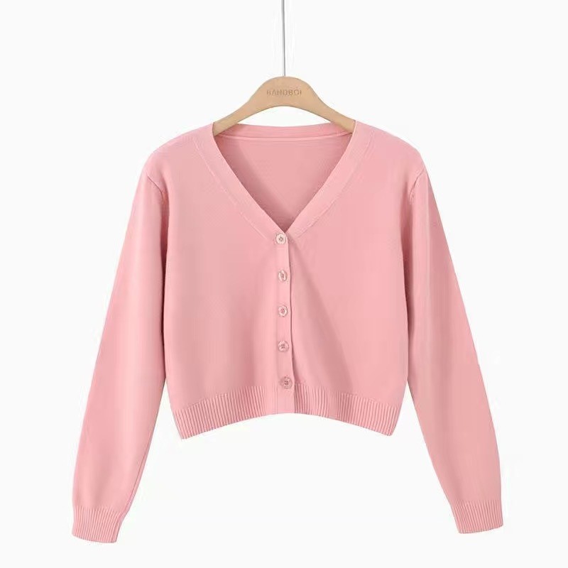 เค เสื้อคาร์ดิแกนถักผู้หญิงสไตล์ใหม่คอวีสไตล์ตะวันตก ผอมลง ดูสั้นแจ็คเก็ตขนาดเล็ก - รูปที่ 3