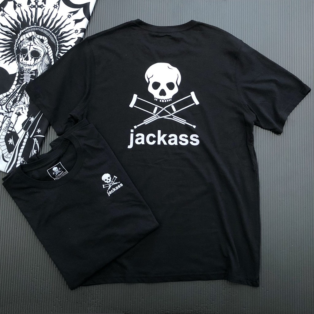 เสื้อยืดแขนสั้นผู้ชายอเมริกันยุโรป Metal Rock Skateboard Skull jackass Top