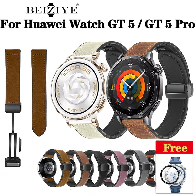 Huawei Watch GT 5 Series สายหนังแม่เหล็กสําหรับ Huawei Watch GT 5 ProWatch GT 5 46 มม.42 มม.41 มม.ซิลิโคนหัวเข็มขัดแม่เหล็กสร้อยข้อมือ Watchband