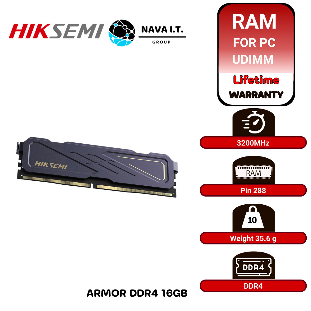 มีส่งด่วน HIKSEMI RAM ARMOR SERIES UDIMM 16GB (BLACK) DDR4 3200MHz แรม รับประกันตลอดการใช้งาน