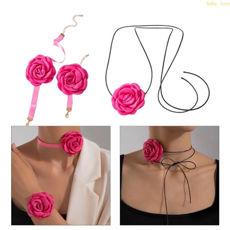 Blove * แฟชั่นสร้อยคอดอกไม้สร้อยข้อมือ Clavicle Chain สร้อยคอ Lace up Choker Elegant Collar สร้อยคอ Party Jewe