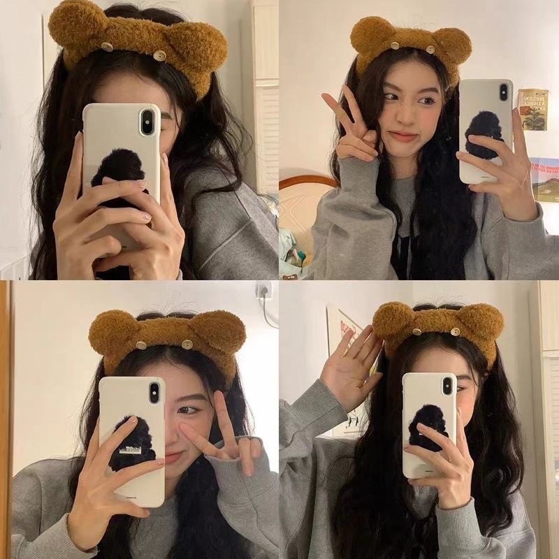 แฟชั่น เกาหลีตุ๊กตาหมีสีน้ําตาลผมวงหญิง อิน ของขวัญวันเกิดนักเรียนน่ารัก