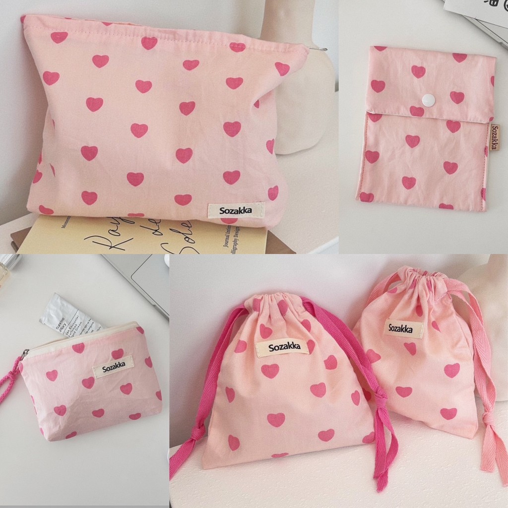 พร้อมส่ง🇹🇭 A037 กระเป๋าเครื่องสำอาง หัวใจ ถุงหูรูด กระเป๋าเชือกรูด กระเป๋าใส่ของ กระเป๋าจัดระเบียบ