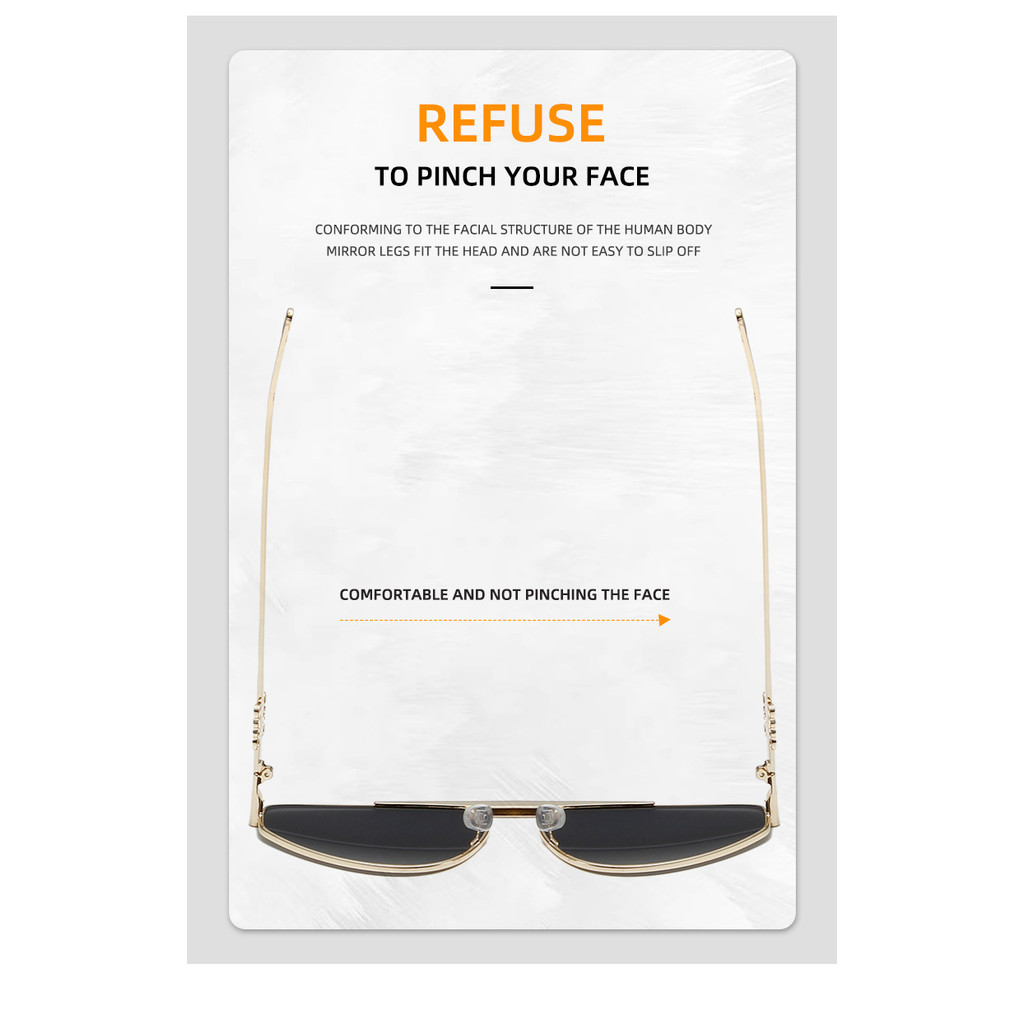 โลหะหรูหราแว่นกันแดดกรอบใหญ่สุภาพสตรีการออกแบบแบรนด์ไล่โทนสีสี่เหลี่ยมผืนผ้าซันอายกลาสกลางแจ้งการเดินทางวันหยุดสบายๆ - รูปที่ 6