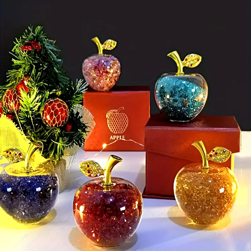 คริสตัล Apple Figurines Apple ประติมากรรม Figurines คริสต์มาส STO สําหรับ Stocking Stuffers ผลไม้ Figurines โต๊ะคริสต์มาสคริสตัล Craft ตัวอักษรรูปปั้นหัตถกรรม